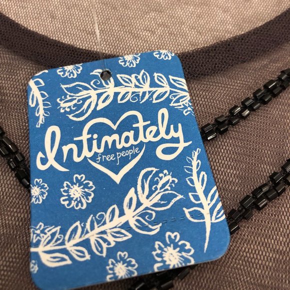 Free People Mini Slip Dress Sheer Scoop Full Beaded Sz XS Charcoal New With Tags - Picture 5 of 9